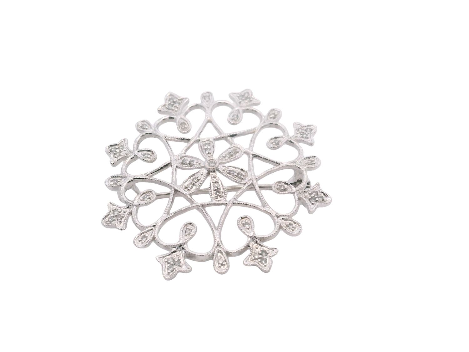 BROCHE ORO BLANCO  DIAMANTES FLOR GRANDE D.27 14K