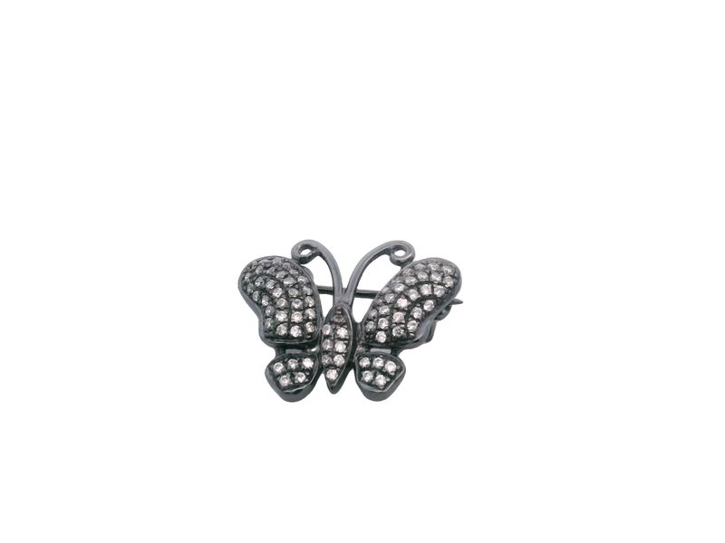 BROCHE PLATA  MARIPOSA CIRCONIAS  PEQUEÑA