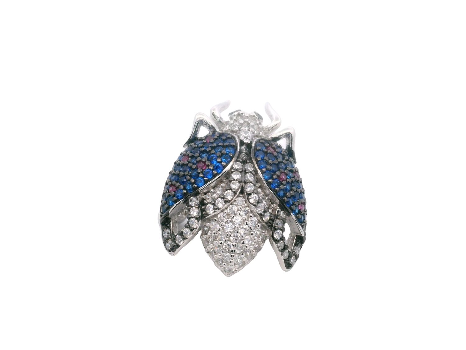 BROCHE PLATA BLANCA MOSCA CIRCONIAS BLANCAS ,AZULES