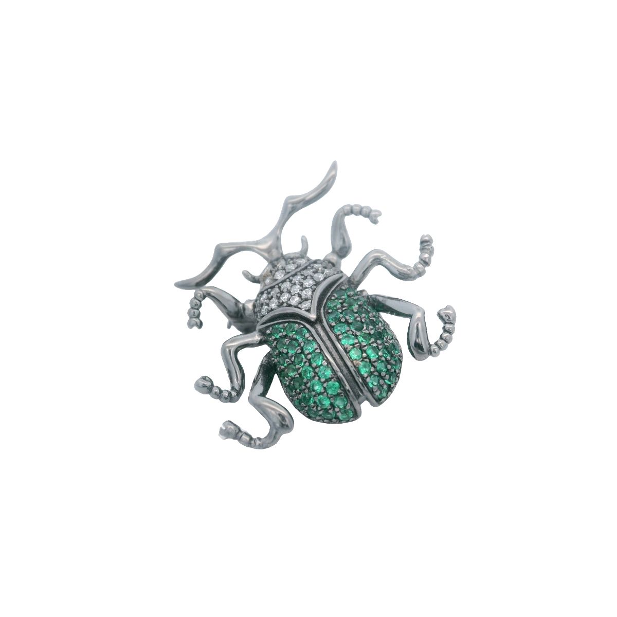 BROCHE PLATA  CIRCONIAS VERDE/BLANCA ARAÑA