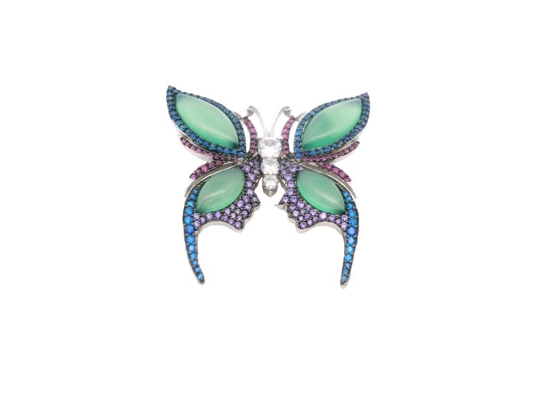 BROCHE PLATA MARIPOSA CIRCONIA PIEDRA COLORES