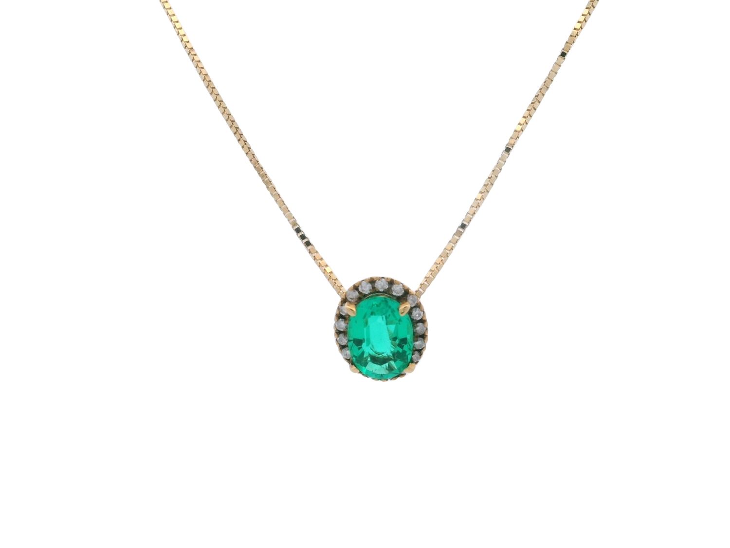 CADENA DIJE ORO AMARILLO  ESMERALDA DIAMANTES OVALADA 18K