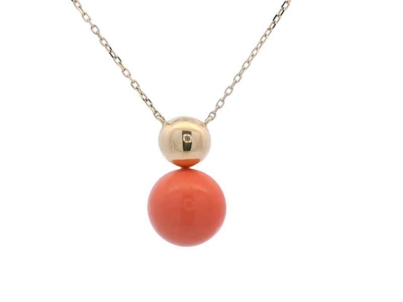 CADENA DIJE ORO AMARILLO CORAL ROSA 14K