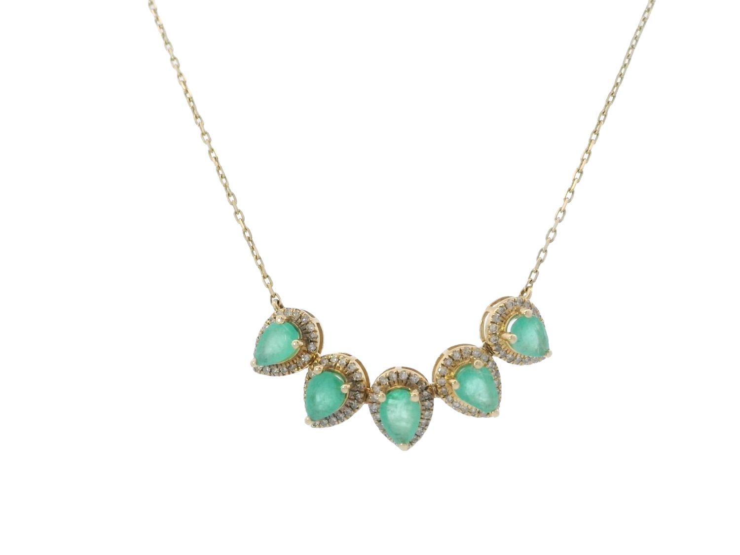 CADENA  ORO AMARILLO CON DIJE ESMERALDA  GOTAS Y DIAMANTES 14K