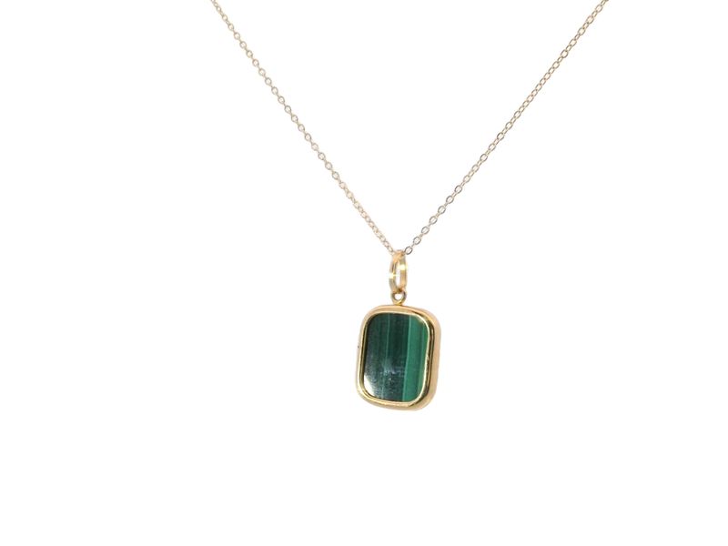 CADENA DIJE  ORO AMARILLO MALAQUITA RECTANGULAR 18K