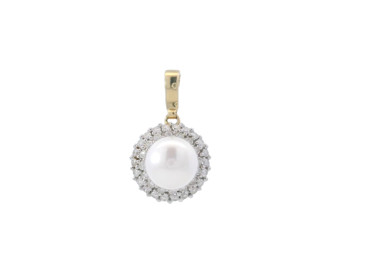 DIJE  ORO AMARILLO  DIAMANTES PERLA CENTRO D.73 14K