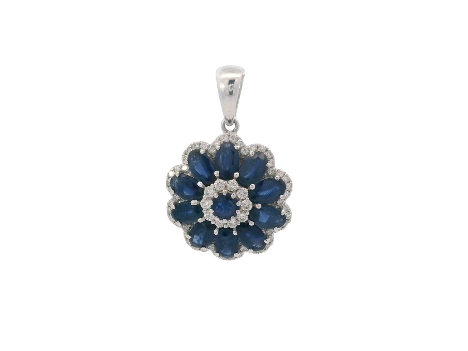DIJE  ORO BLANCO  ZAFIRO Y DIAMANTES FLOR 18K