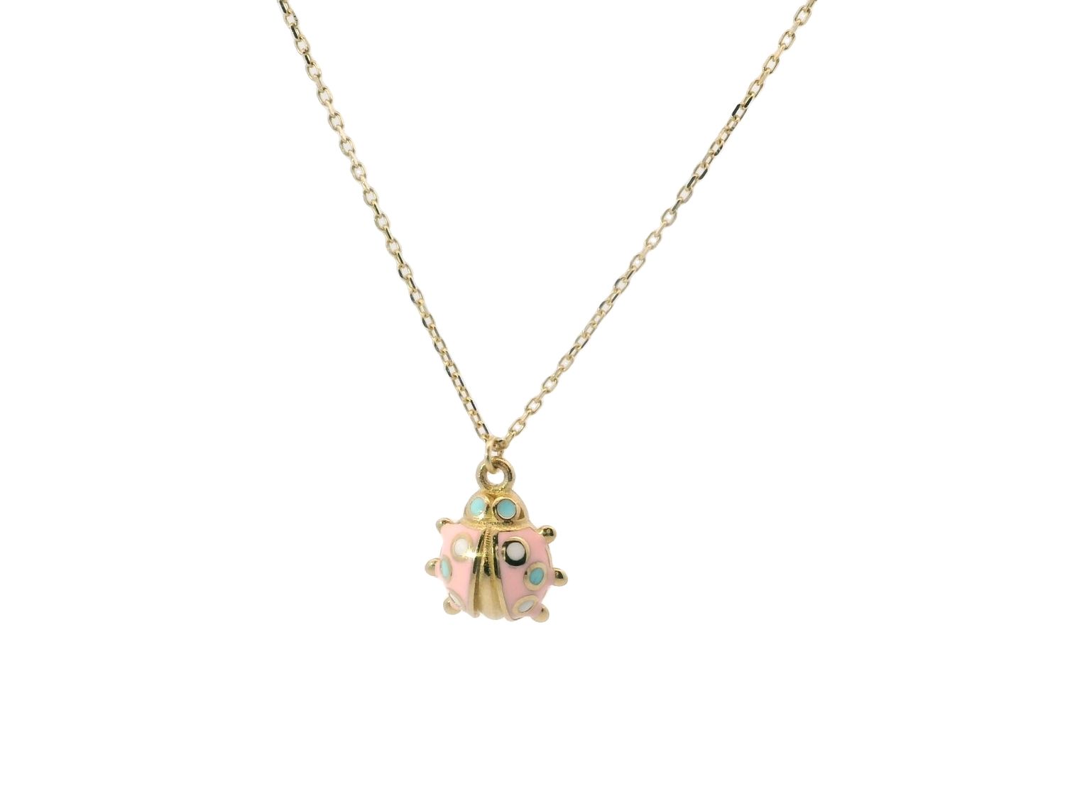 CADENA CON DIJE ORO  AMARILLO  MALAQUITA ROSADA COLORES 14K