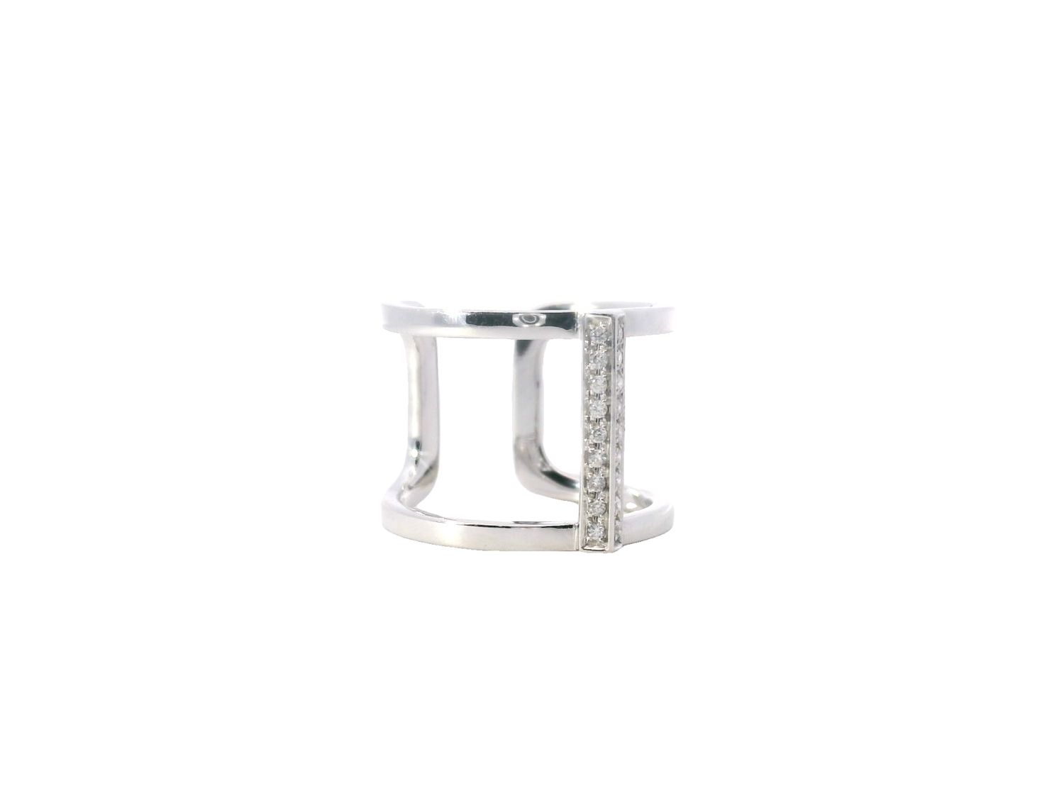 ANILLO  ORO BLANCO  DIAMANTES PAVET DOBLE LISO 14K D.11