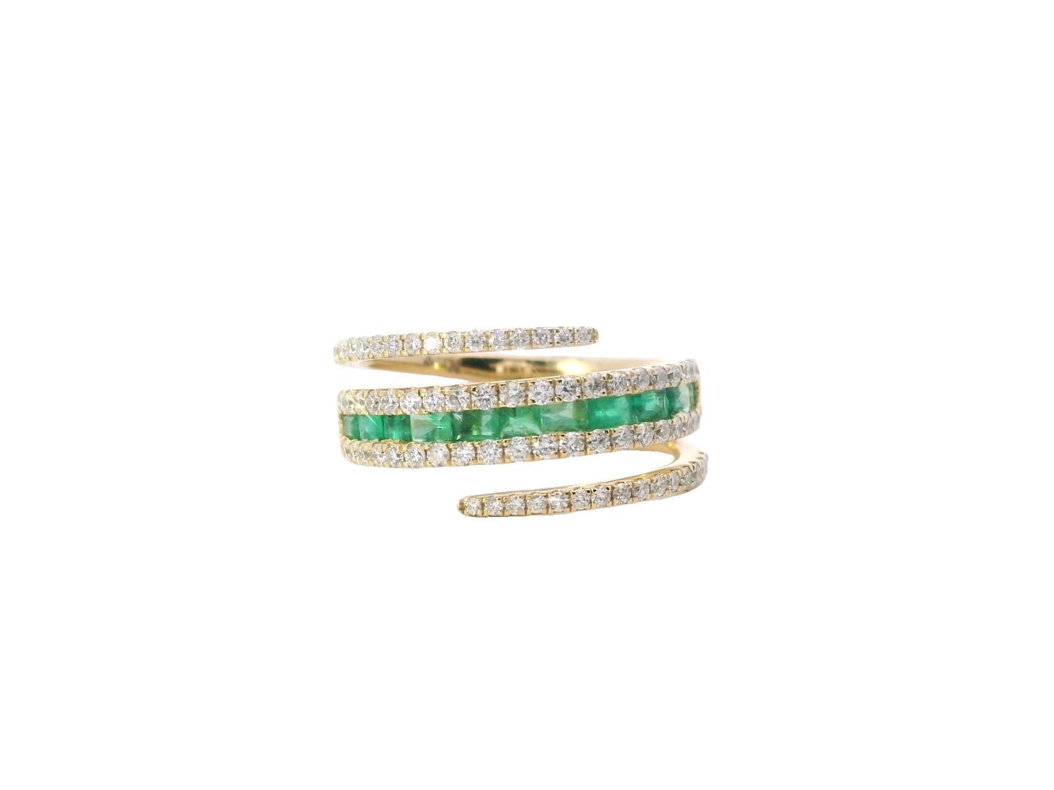 ANILLO ORO AMARILLO  ESMERALDA Y  DIAMANTES 14K D.61 E0.66