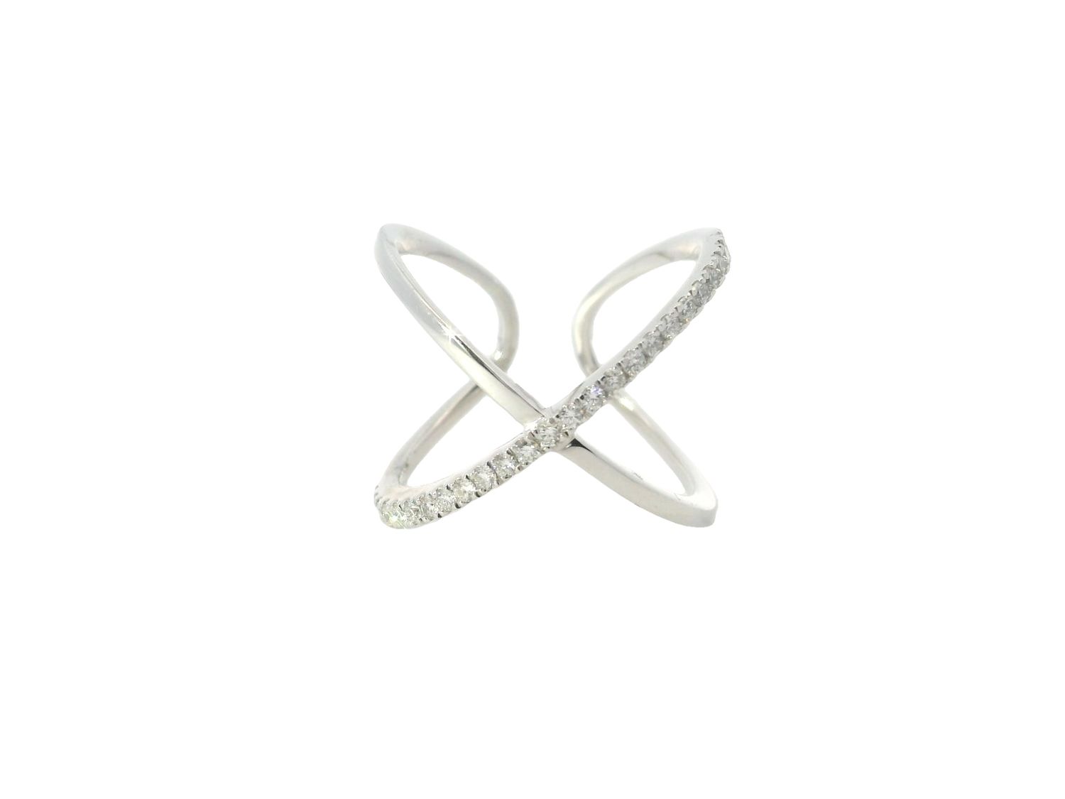 ANILLO ORO BLANCO / AMARILLO CRUZADO DIAMANTES PAVET FINO 14K D.25