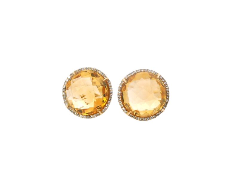 ARETES ORO AMARILLO TOPACIO AMARILLO DIAMANTES REDONDO 14K CT10.40 D.22