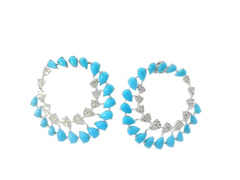 ARETES ORO BLANCO TURQUESA Y DIAMANTES MODERNO 18K  10.93 TUR 1.41 CT