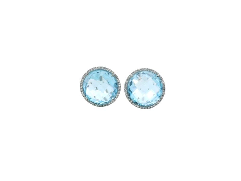 ARETES ORO BLANCO TOPACIO AZUL DIAMANTES REDONDO 14K   BT 12.60 D.22