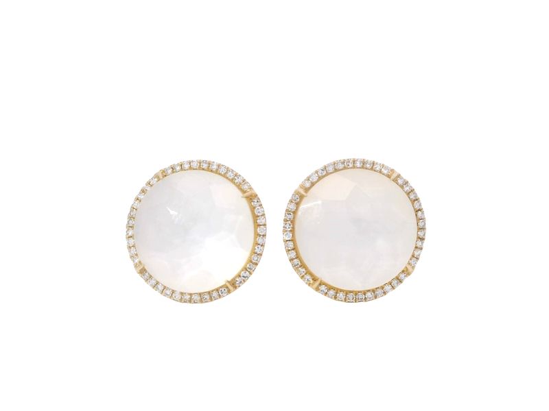 ARETES ORO AMARILLO MADREPERLA DIAMANTES REDONDO 14K    MP 6.40 D.22