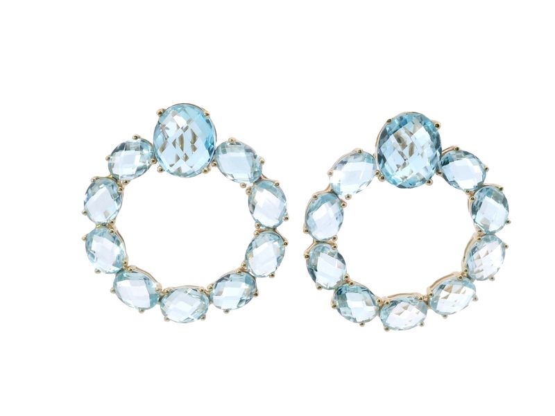 ARETES ORO AMARILLO  TOPACIO AZUL REDONDO DISEÑO 14K   BT36.20 YG11.3