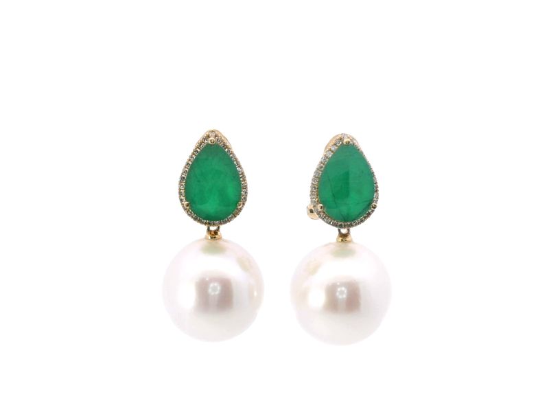 ARETES A CUARZO VERDE PERLA DTES LARGUITO 14K   DM2.50