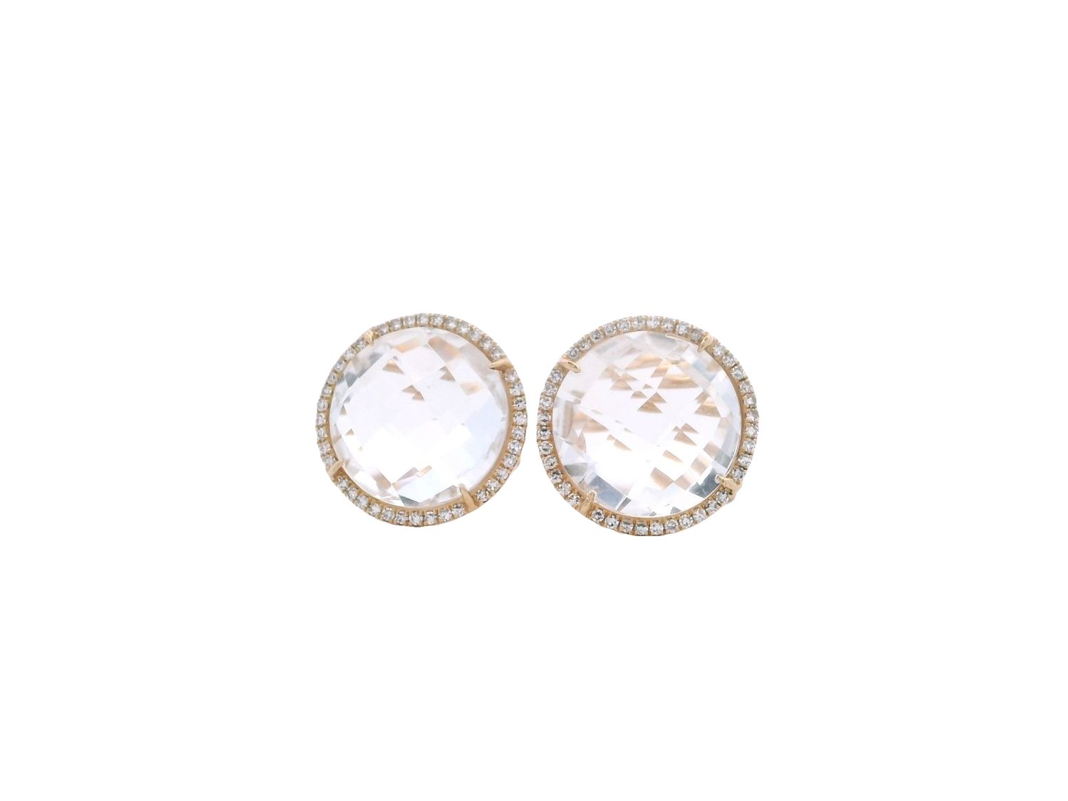 ARETES ORO AMARILLO TOPACIO CLEAR DIAMANTES REDONDO 14K CR 10.10 D 0.22