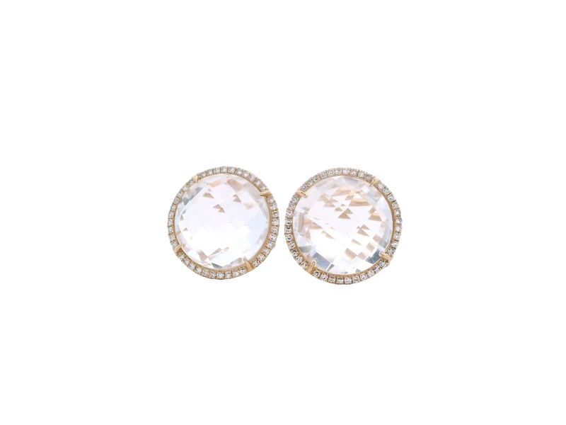 ARETES ORO AMARILLO TOPACIO CLEAR DIAMANTES REDONDO 14K CR 10.10 D 0.22
