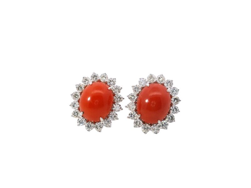 ARETES ORO  BLANCO  CORAL Y DIAMANTES 18K 7.93COR 1.83 DT