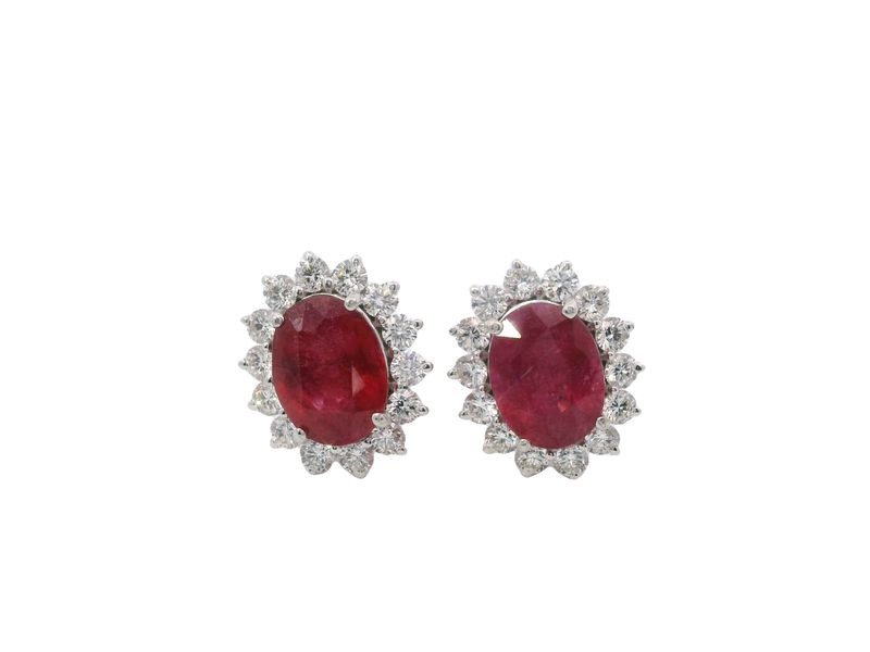 ARETES ORO BLANCO RUBI Y DIAMANTES 18K 3.52 RU 0.80 CT