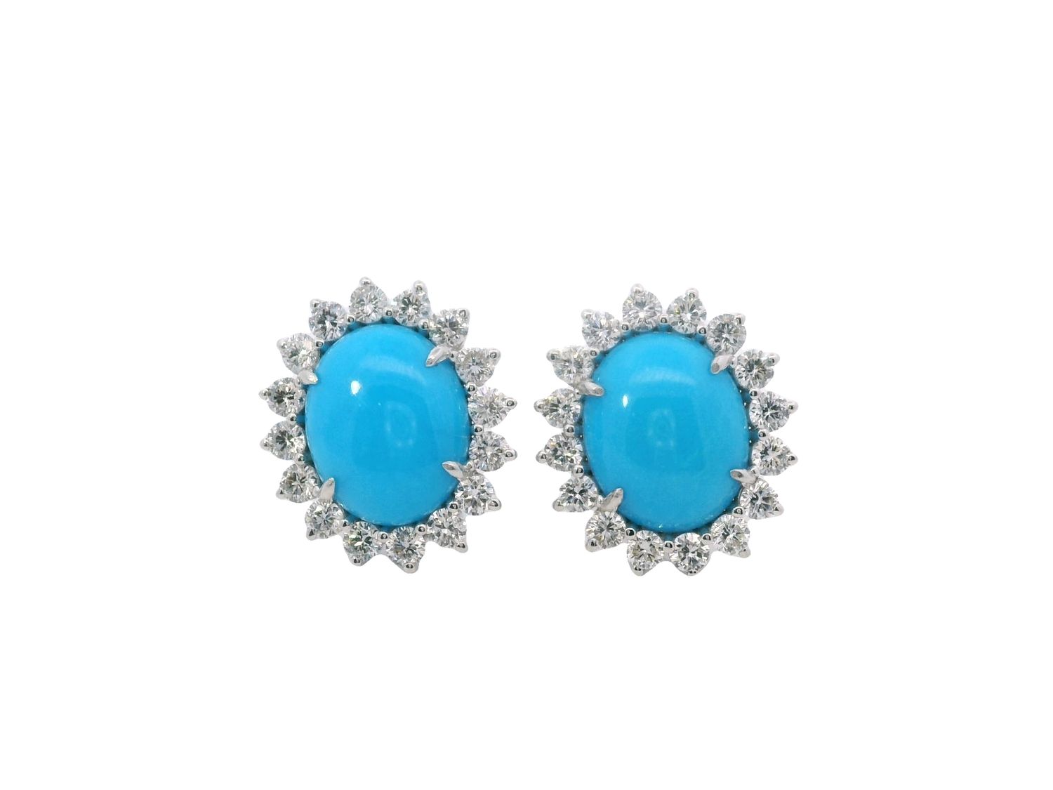 ARETES ORO BLANCO TURQUESA Y DIAMANTES 18K