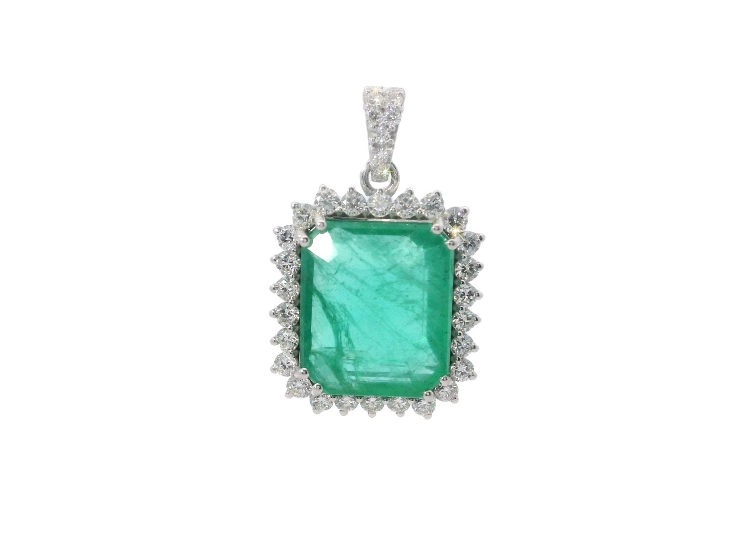 DIJE ORO  BLANCO  ESMERALDA Y DIAMANTES CUADRADO 18K     6.18EM 0.75CT