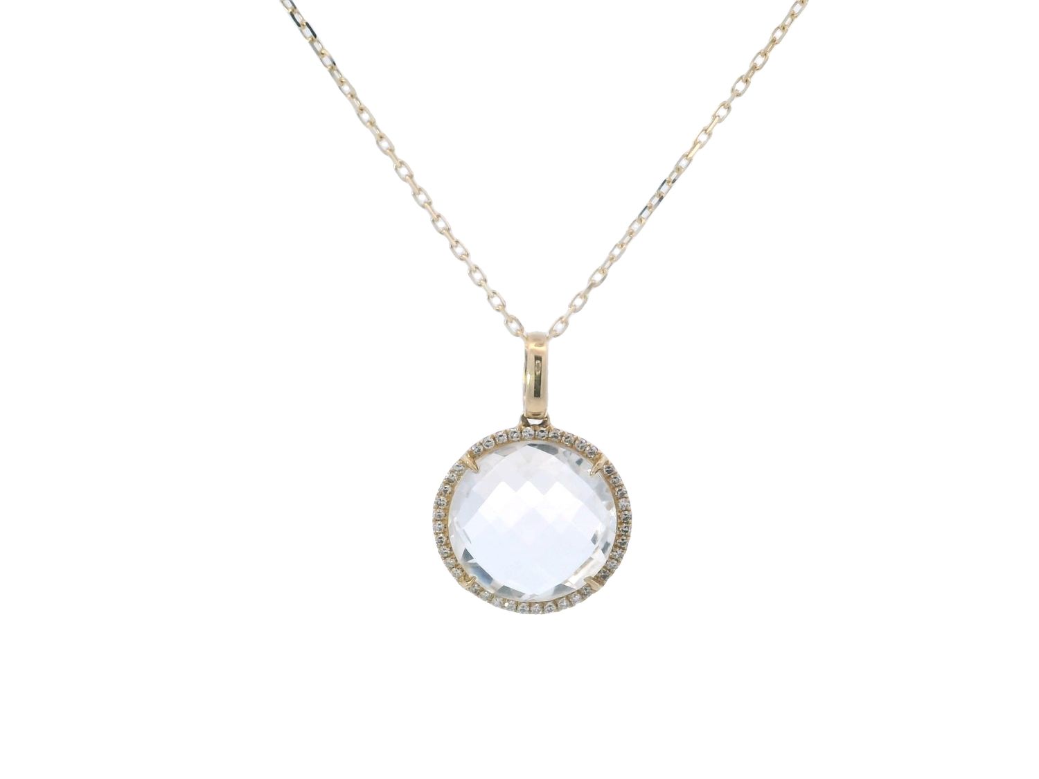 CADENA DIJE  ORO AMARILLO TOPACIO CLEAR DIAMANTES REDONDO 14K  CR 5.05 D 0.11