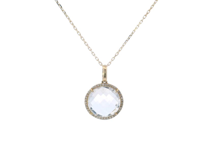 CADENA DIJE  ORO AMARILLO TOPACIO CLEAR DIAMANTES REDONDO 14K  CR 5.05 D 0.11