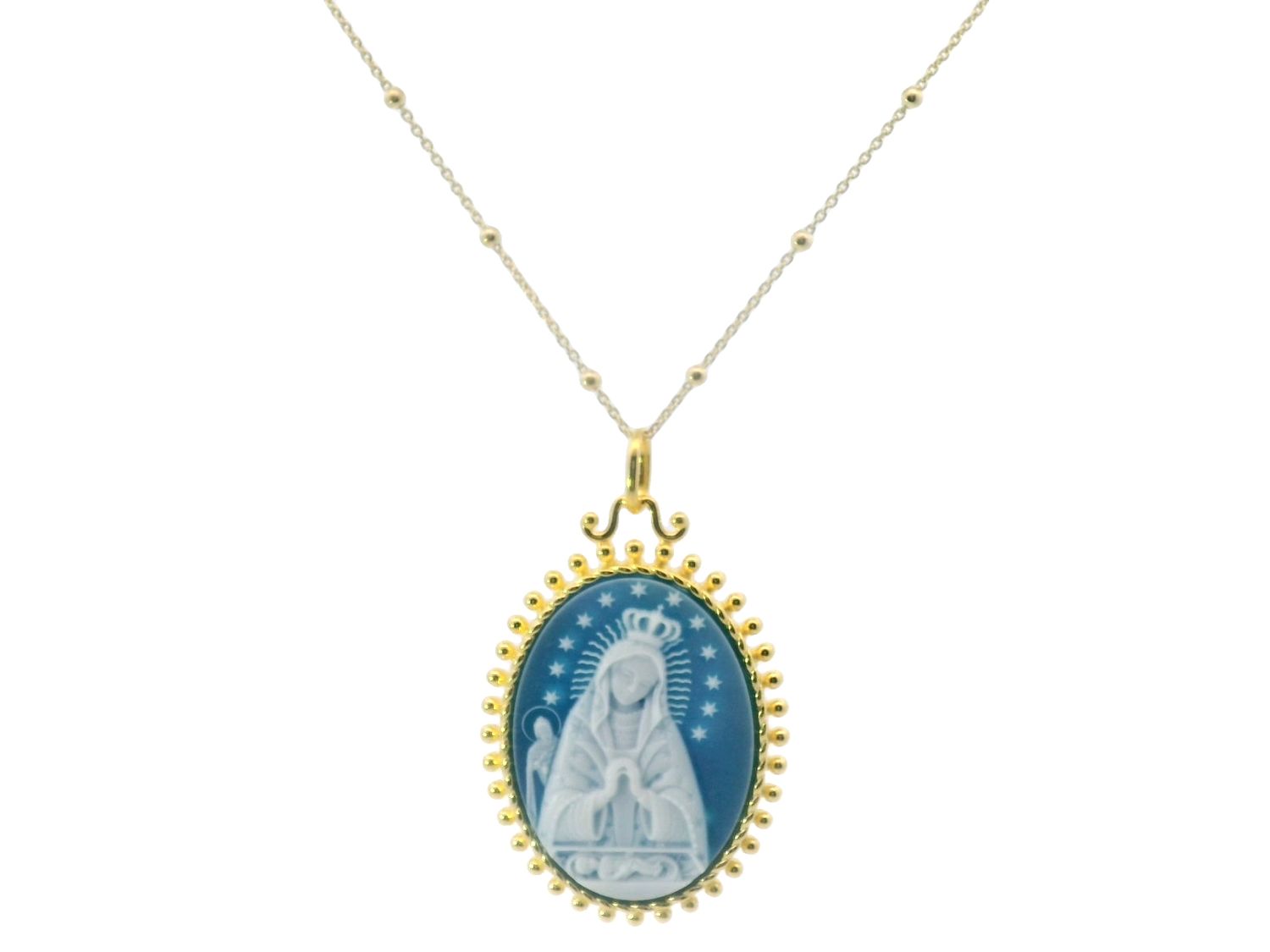 CADENA CON DIJE PLATA DORADA VIRGEN ALTAGRACIA GRANDE