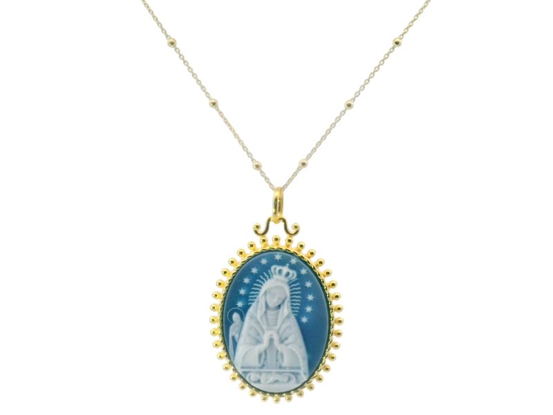 CADENA CON DIJE PLATA DORADA VIRGEN ALTAGRACIA GRANDE