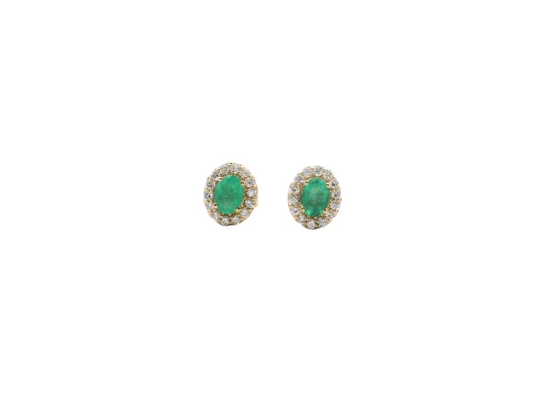 ARETES  ORO AMARILLO DORMILONA ZAFIRO /ESMERALDA Y  DIAMANTES PEQUEÑOS 14K D.13