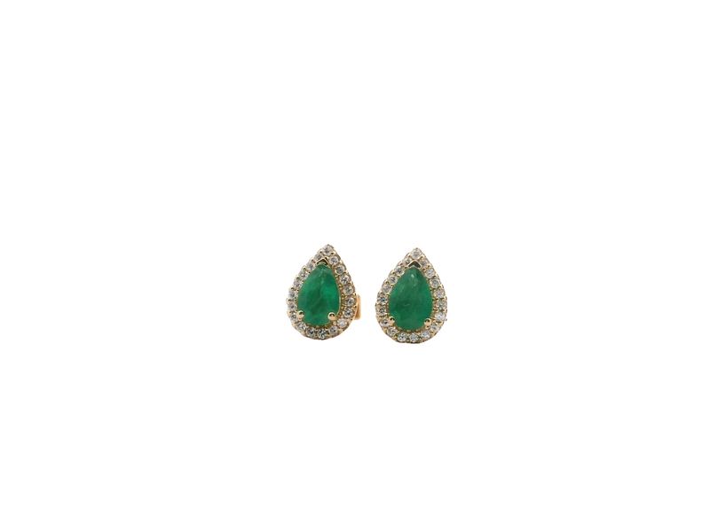 ARETES  ORO AMARILLO DORMILONA ESMERALDA Y  DIAMANTES GOTA 14K D.15 E.80