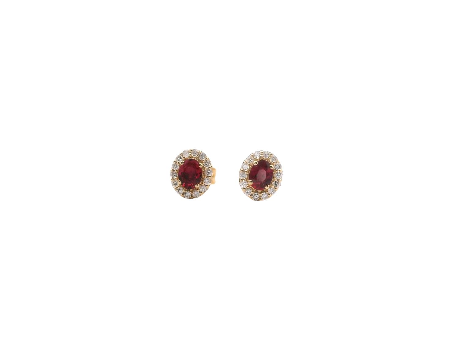 ARETES ORO AMARILLO DORMILONA RUBI DIAMANTES REDODNO 14K   D.14 R.40