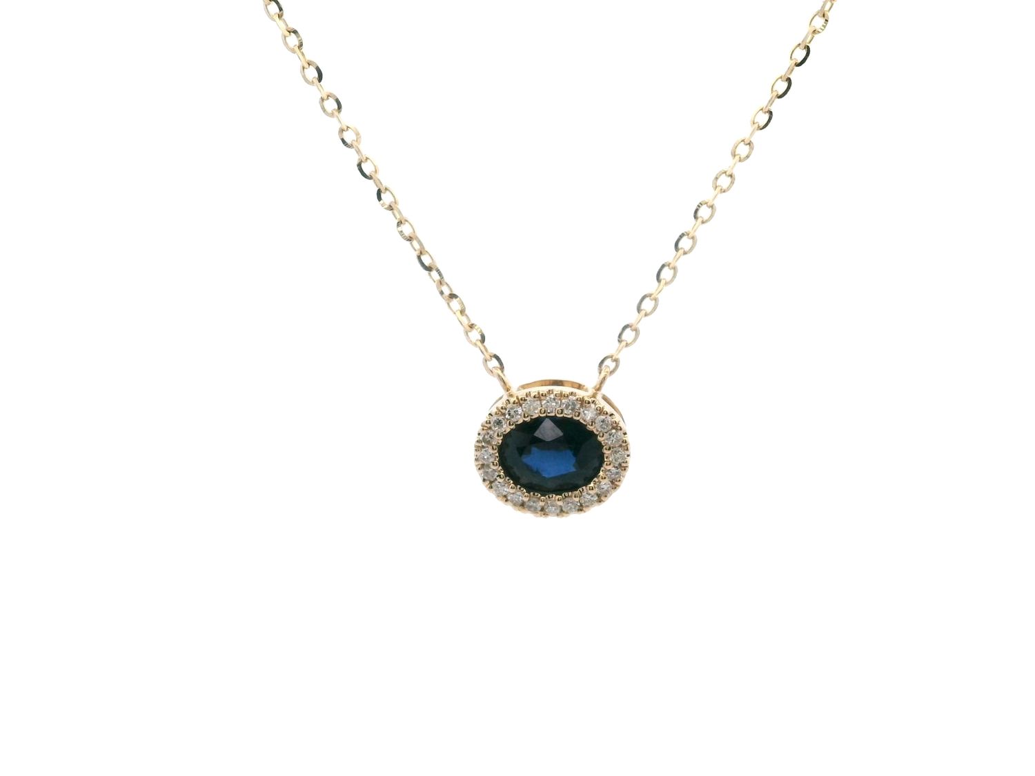 CADENA DIJE ORO A ZAFIRO DIAMANTES OVALADO D.05 S.50