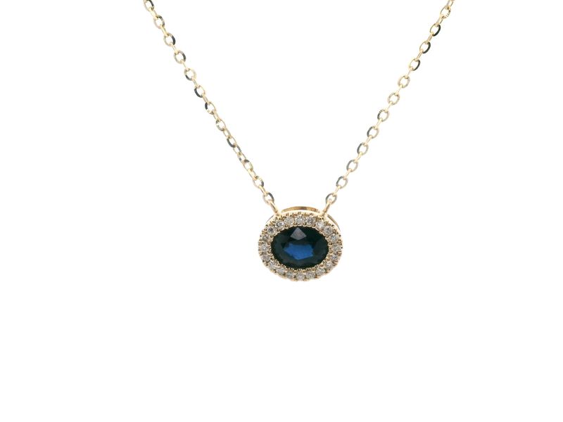 CADENA DIJE ORO A ZAFIRO DIAMANTES OVALADO D.05 S.50