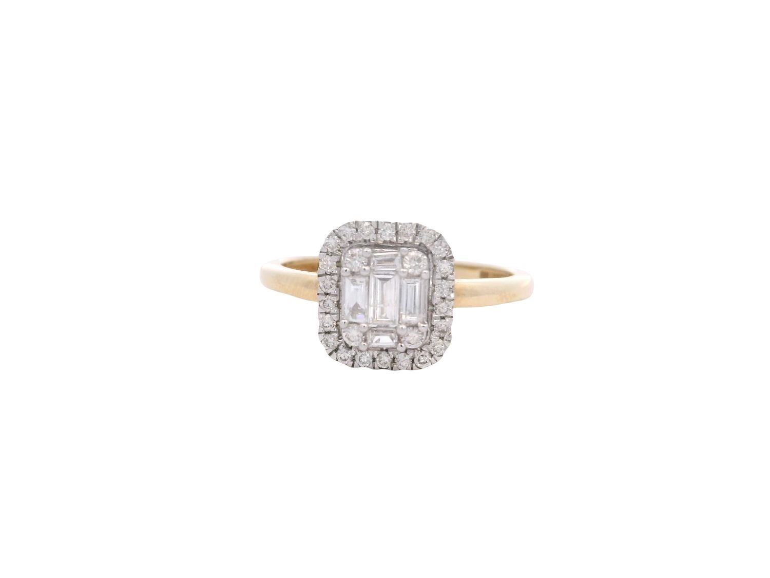 ANILLO A DTES PAVET BAGUET COMPROMISO CUADRADO 14K 5 BG 0.26  26 D 0.23