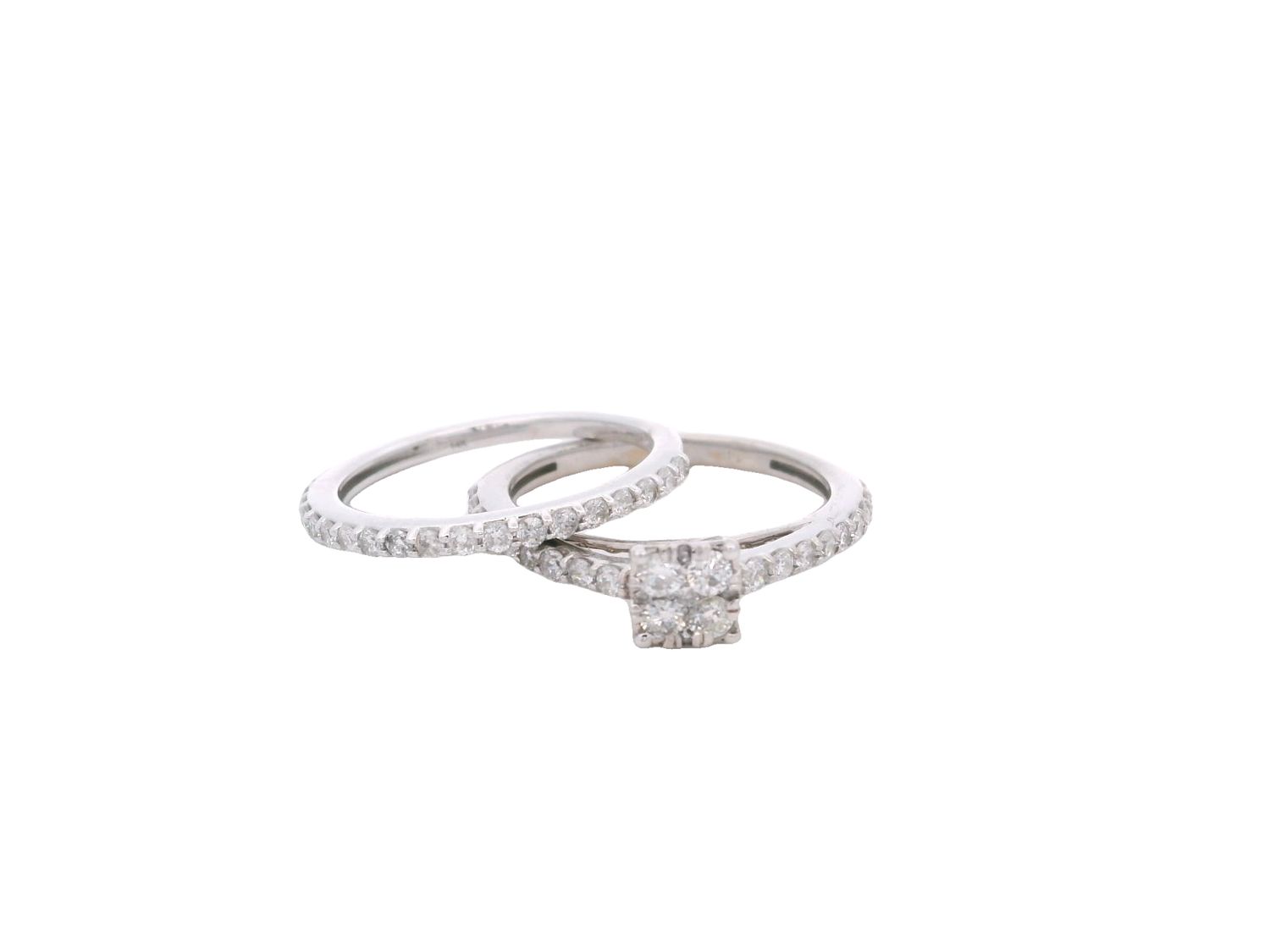 ANILLO ORO BLANCO  DIAMANTES SET ARO COMPROMISO PAVET 14K