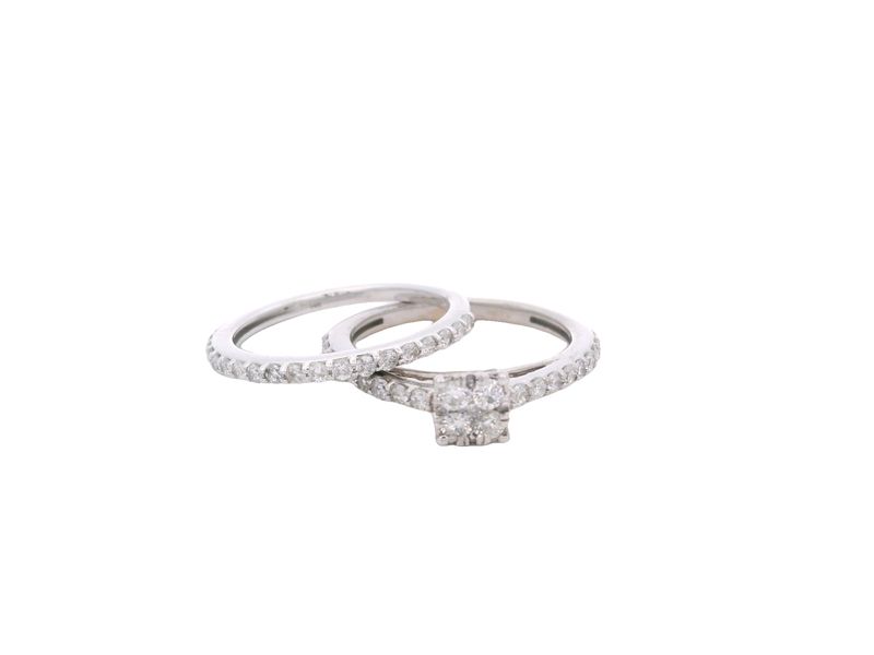 ANILLO ORO BLANCO  DIAMANTES SET ARO COMPROMISO PAVET 14K