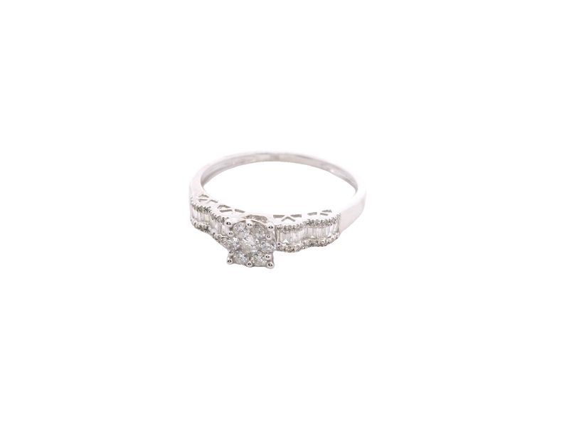 ANILLO ORO BLANCO DIAMANTES PAVET BAGUET COMPROSIMO 14K