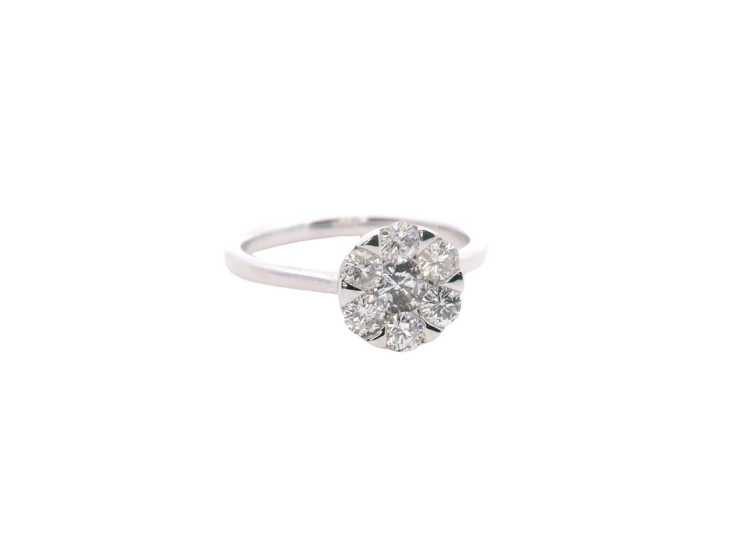 ANILLO ORO BLANCO DIAMANTES PAVET DISEÑO FLOR 14K