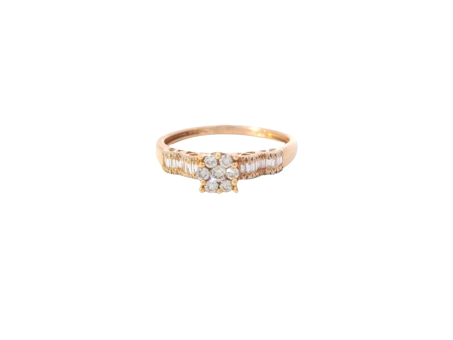 ANILLO ORO ROSADO DIAMANTES PAVET BAGUET COMPROMISO 14K D.10 D.21