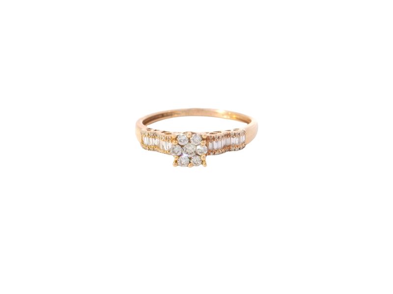 ANILLO ORO ROSADO DIAMANTES PAVET BAGUET COMPROMISO 14K D.10 D.21