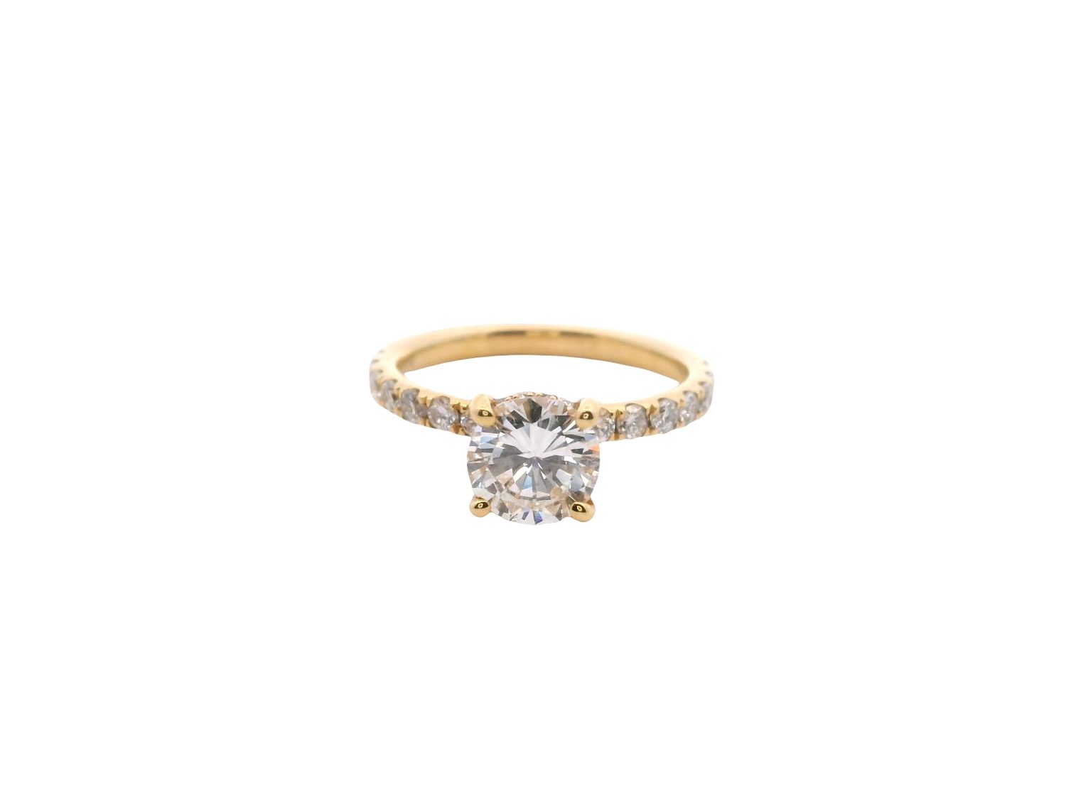 ANILLO ORO AMARILLO DIAMANTES SOLITARIO  PAVET COMPROMISO 18K D1.06  D0.50