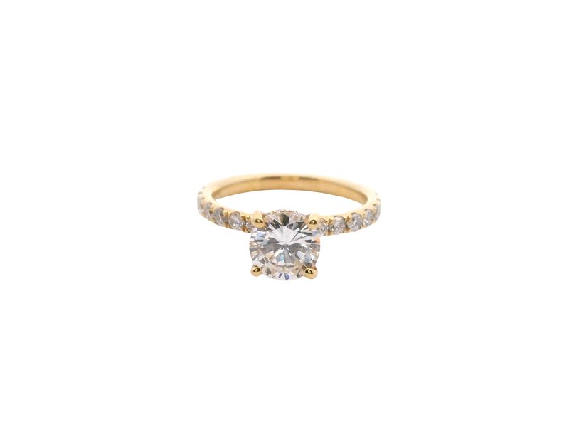 ANILLO ORO AMARILLO DIAMANTES SOLITARIO  PAVET COMPROMISO 18K D1.06  D0.50