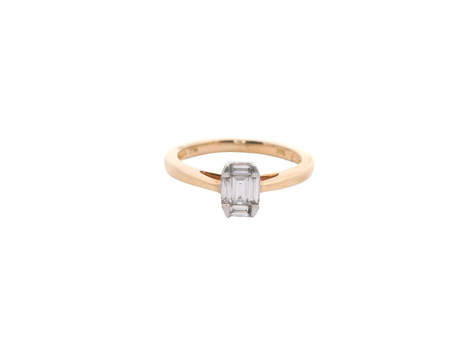 ANILLO  ORO AMARILLO DIAMANTE CORTE PRINCESA COMPROMISO 14K D.24