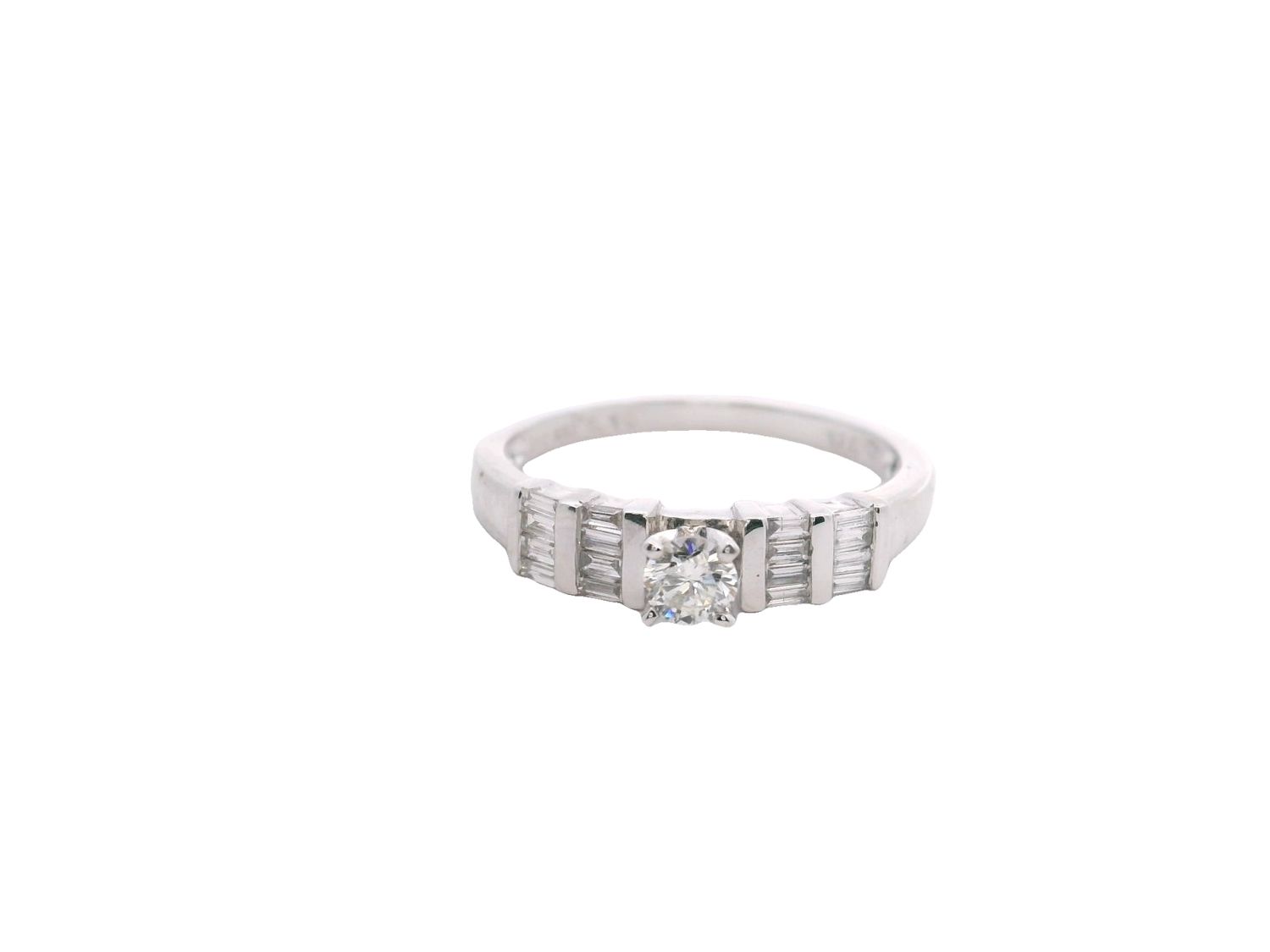 ANILLO ORO BLANCO DIAMANTES BAGUET COMPROMISO D 0.20 D 0.19