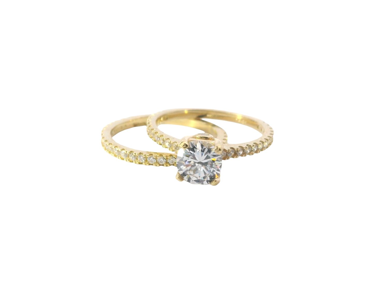 ANILLO ORO AMARILLO CIRCONIA SET ARO MATRIMONIO Y COMPROMISO PAVET 14K