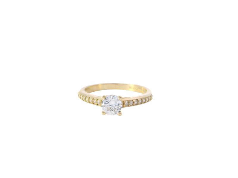 ANILLO ORO AMARILLO CIRCONIA  COMPROMISO PAVET 14K