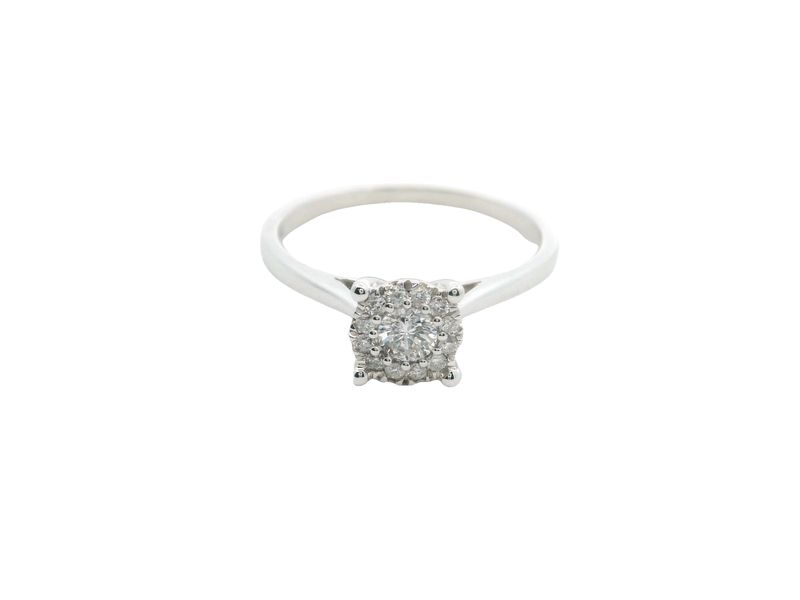 ANILLO ORO BLANCO DIAMANTES PAVET COMPROMISO 14K D.25